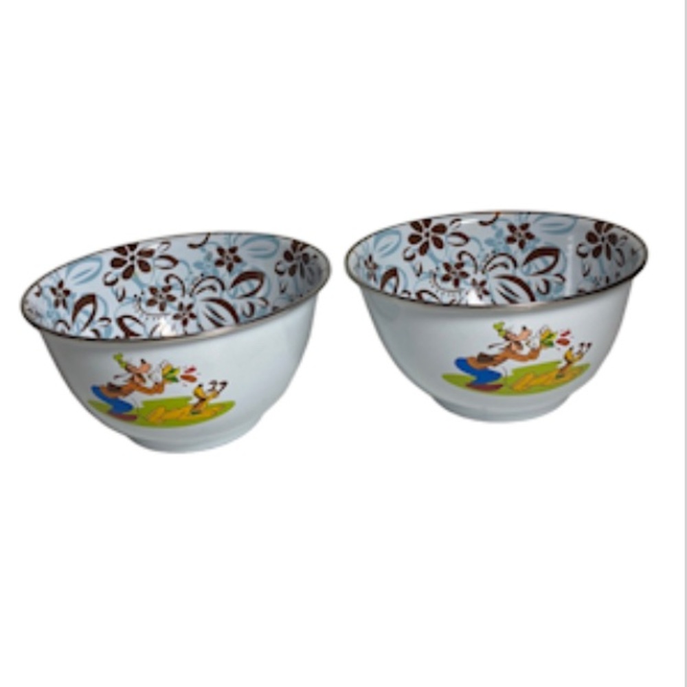 2 Disney Store Goofy and Pluto Cereal bowls Metal Enamelware